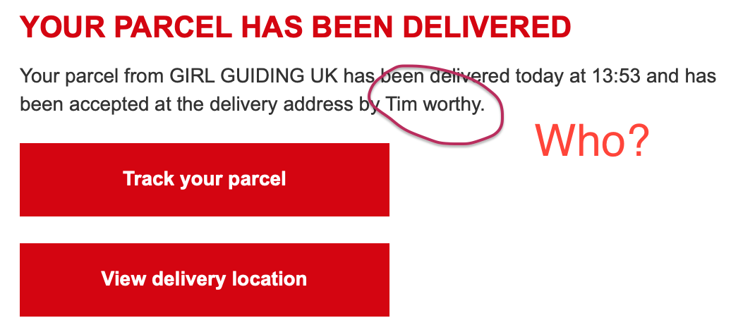 A receipt email giving my name as Tim Worthy. 