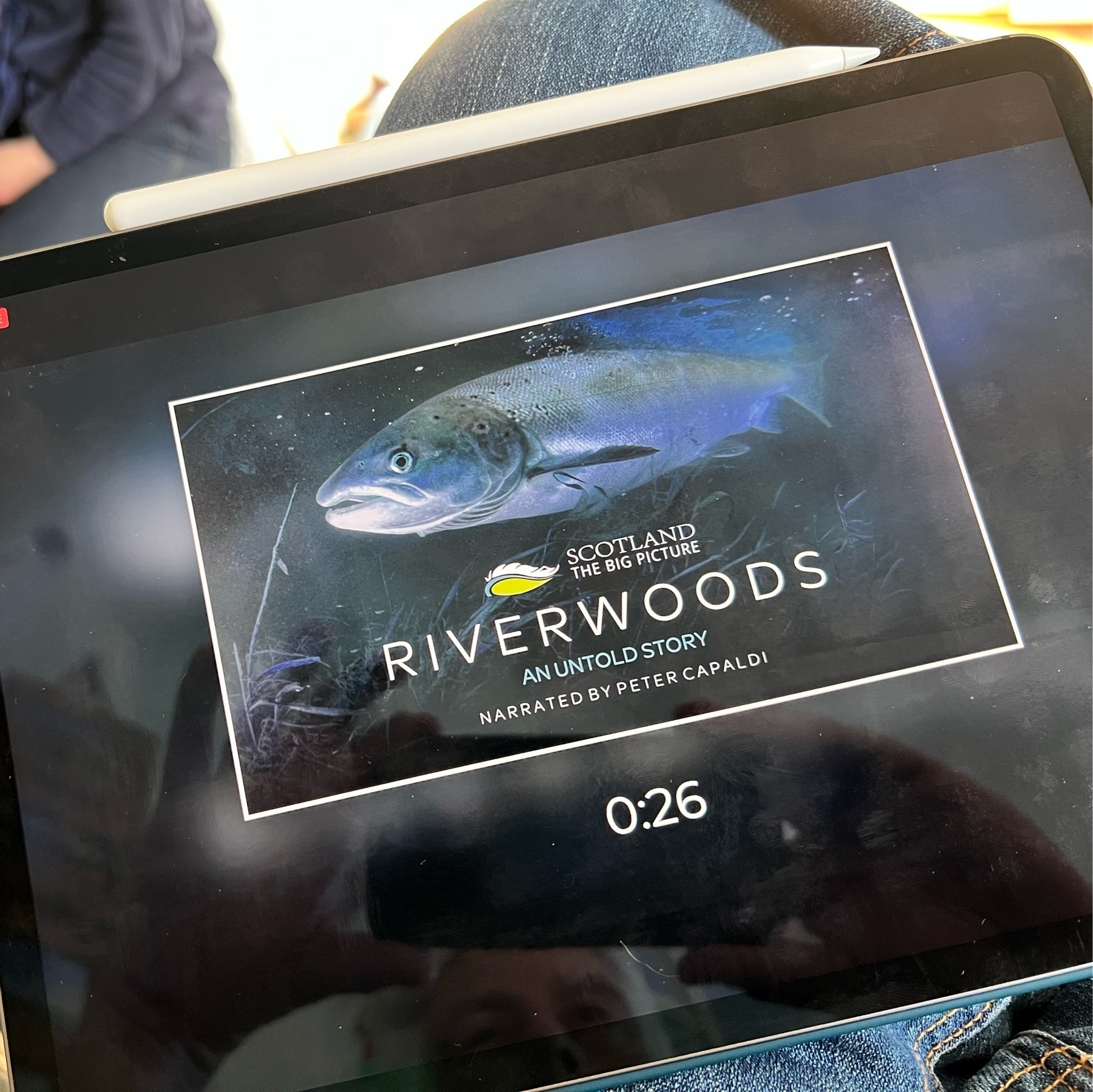An iPad showing the livestream of Riverwoods. 