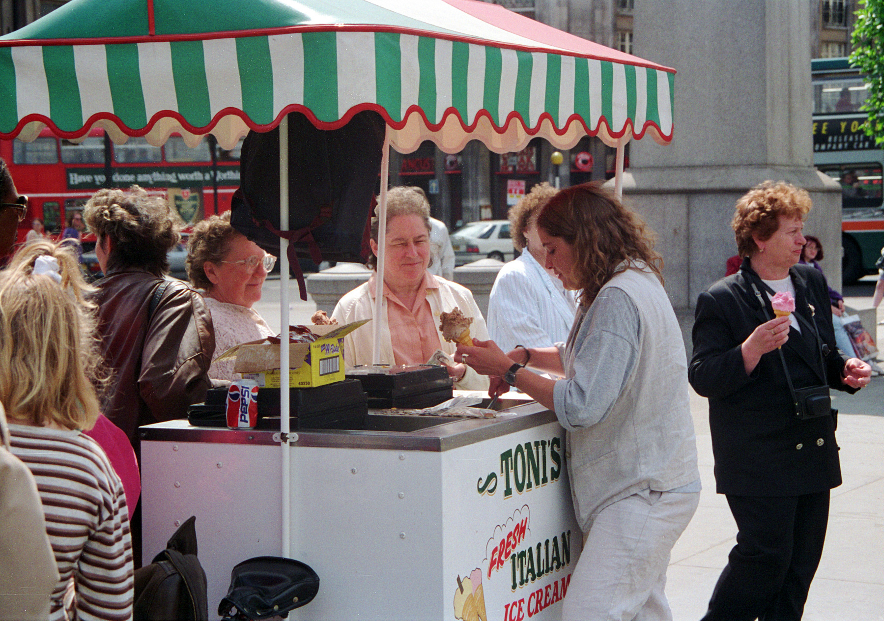 Toni’s Italian Ice Cream, being sold near Trafalgar Square in 1994. 