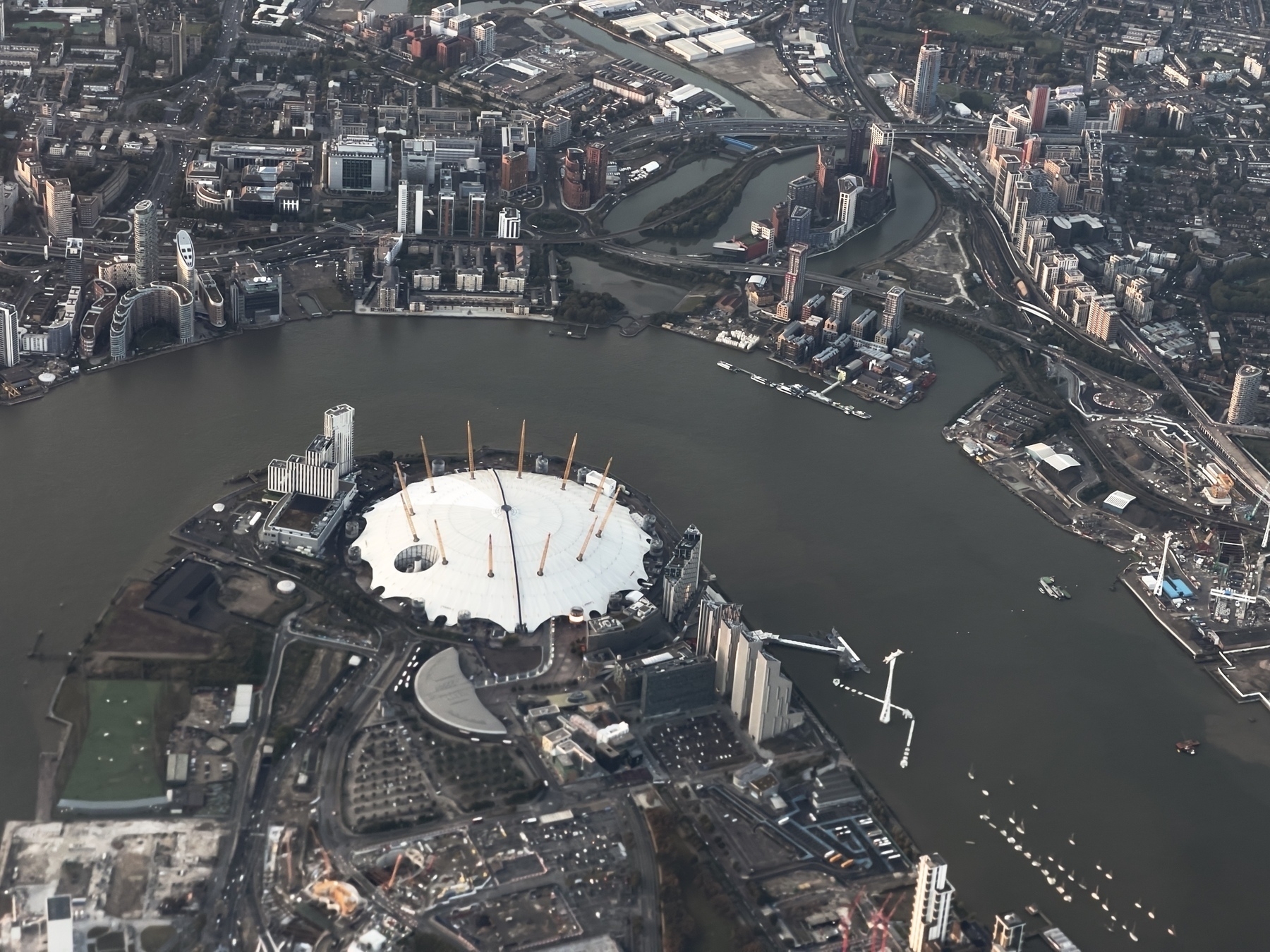 The Greenwich peninsula and the O2 seen from the air. 
