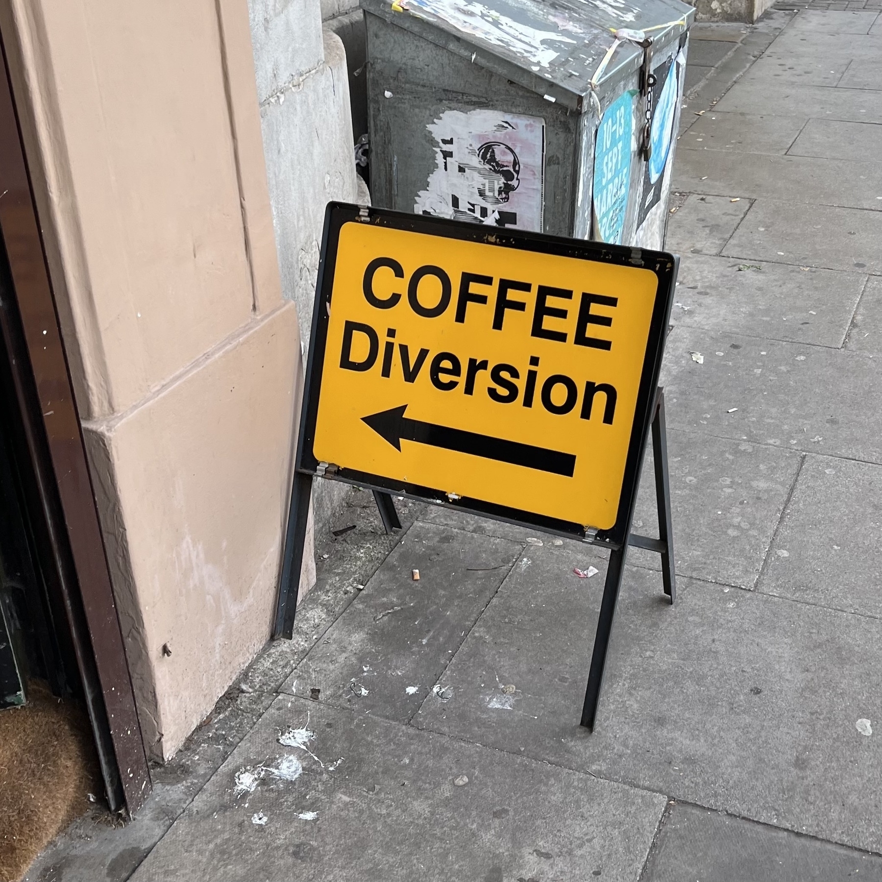 A sign reading "coffee diversion".